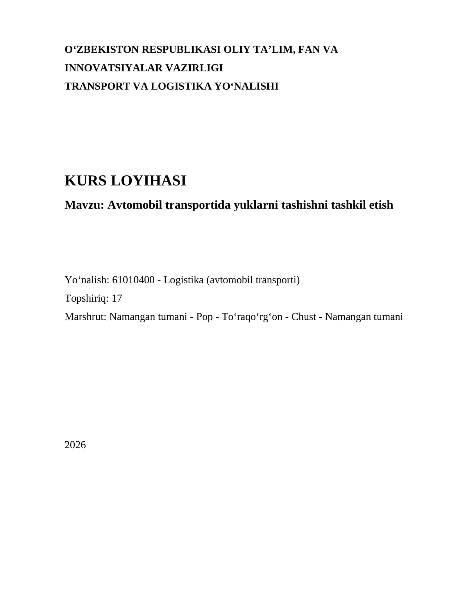 Avtomobil transportida yuklarni tashishni tashkil etish 1