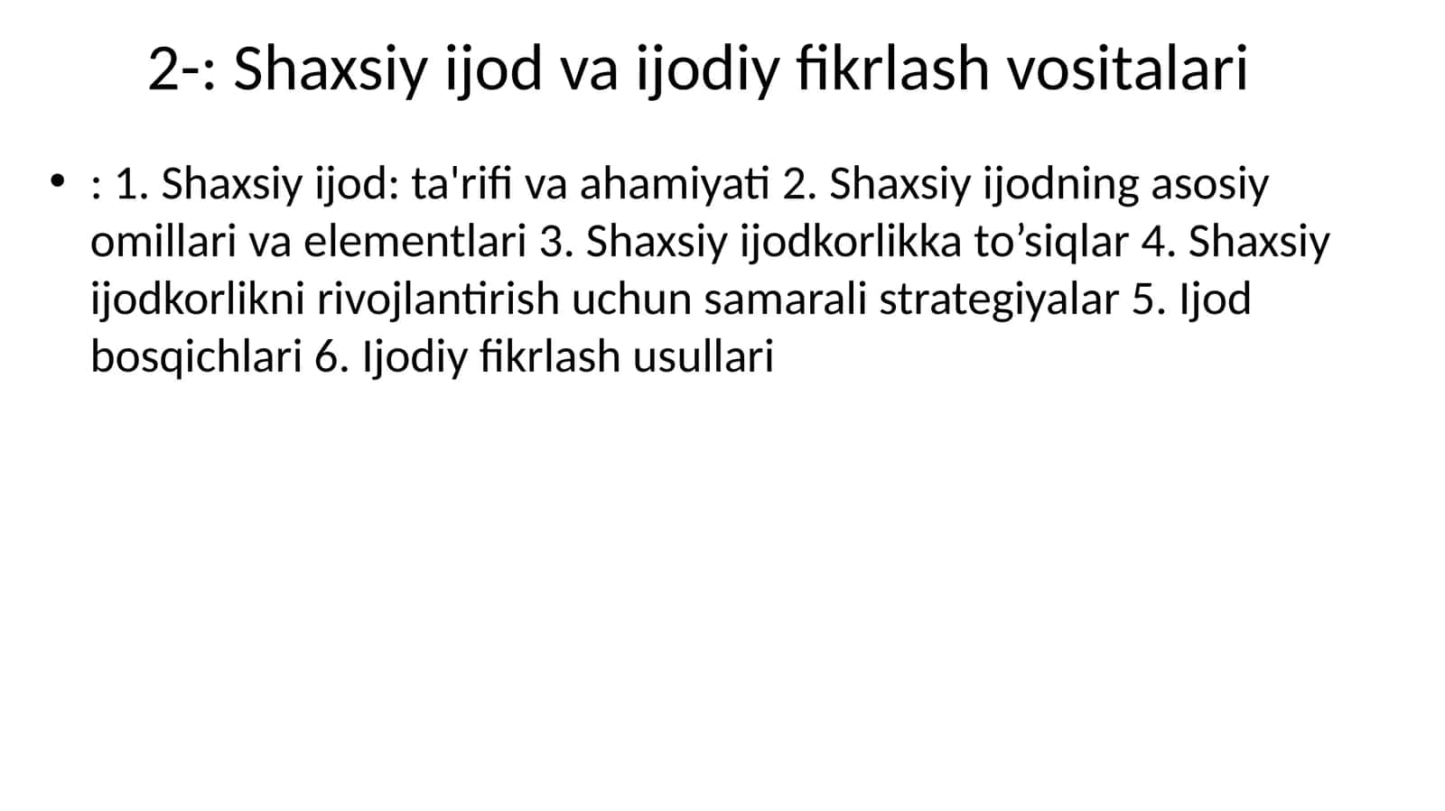 Shaxsiy ijod va ijodiy fikrlash vositalari 1