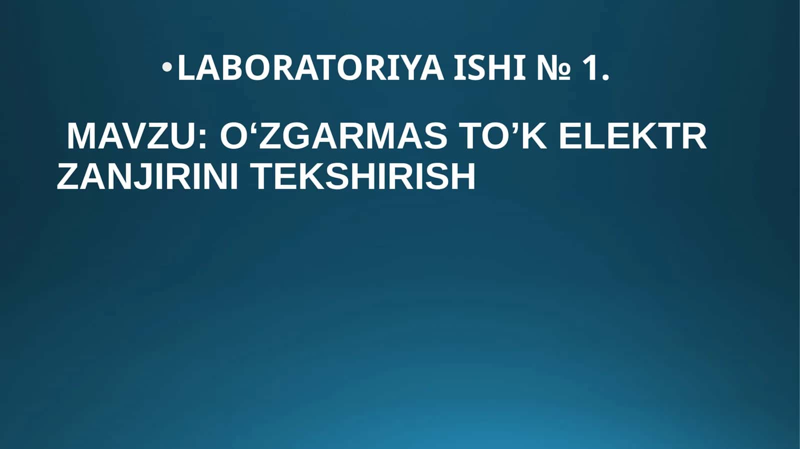 O‘ZGARMAS TO’K ELEKTR ZANJIRINI TEKSHIRISH. REZISTOR, INDUKTIV G’ALTAK VA KONDENSATOR ELEMENTLARI KETMA-KET ULANGAN BIR FAZALI SINUSOIDAL O‘ZGARUVCHAN TOK ZANJIRINI TEKSHIRISH. 1
