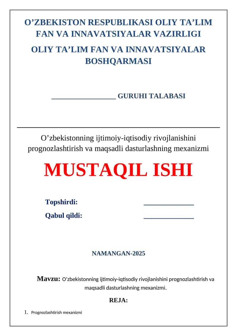 O‘zbekistonning ijtimoiy-iqtisodiy rivojlanishini prognozlashtirish va maqsadli dasturlashning mexanizmi 1