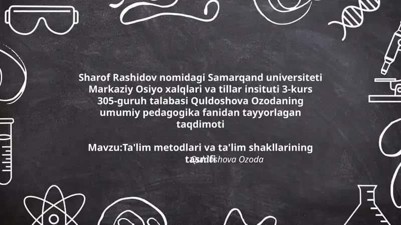 Ta'lim Metodlari va Ta'lim Shakllari Tasnifi 1