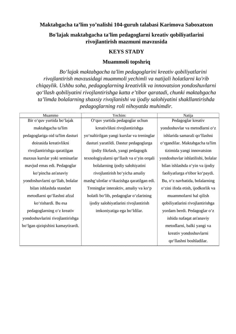 Bo'lajak maktabgacha ta'lim pedagoglarni kreativ qobiliyatlarini rivojlantirish mazmuni 1