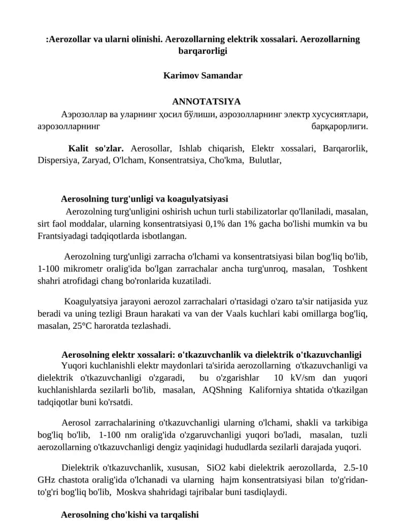 Aerosollar va ularni olinishi 1