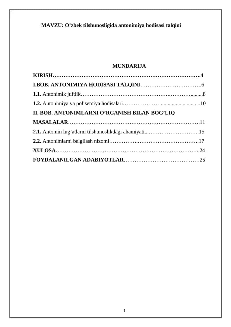 O’zbek tilshunosligida antonimiya hodisasi talqini 1
