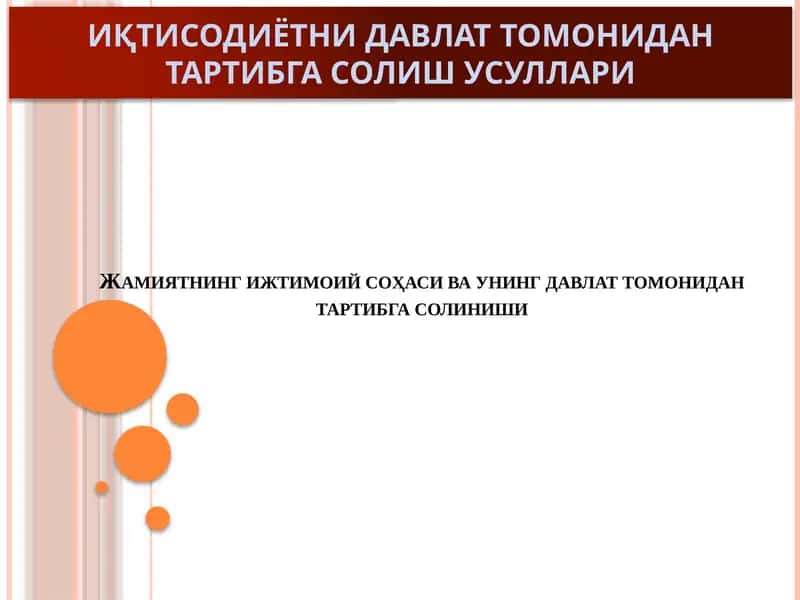 Jamiyatning ijtimoiy sohasi va uning davlat tomonidan tartibga solinishi 1