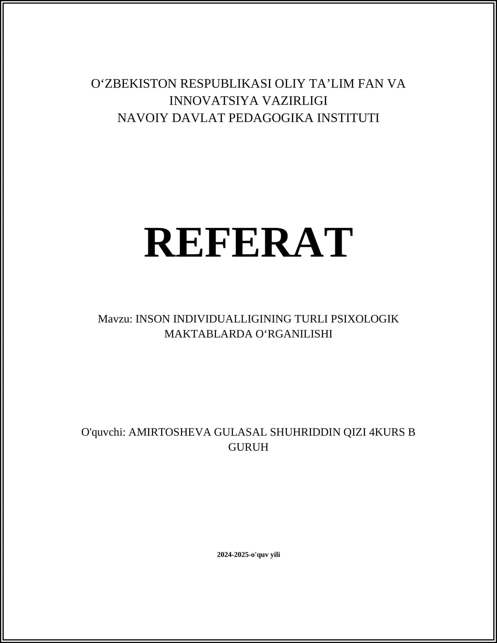 INSON INDIVIDUALLIGINING TURLI PSIXOLOGIK MAKTABLARDA O‘RGANILISHI 1