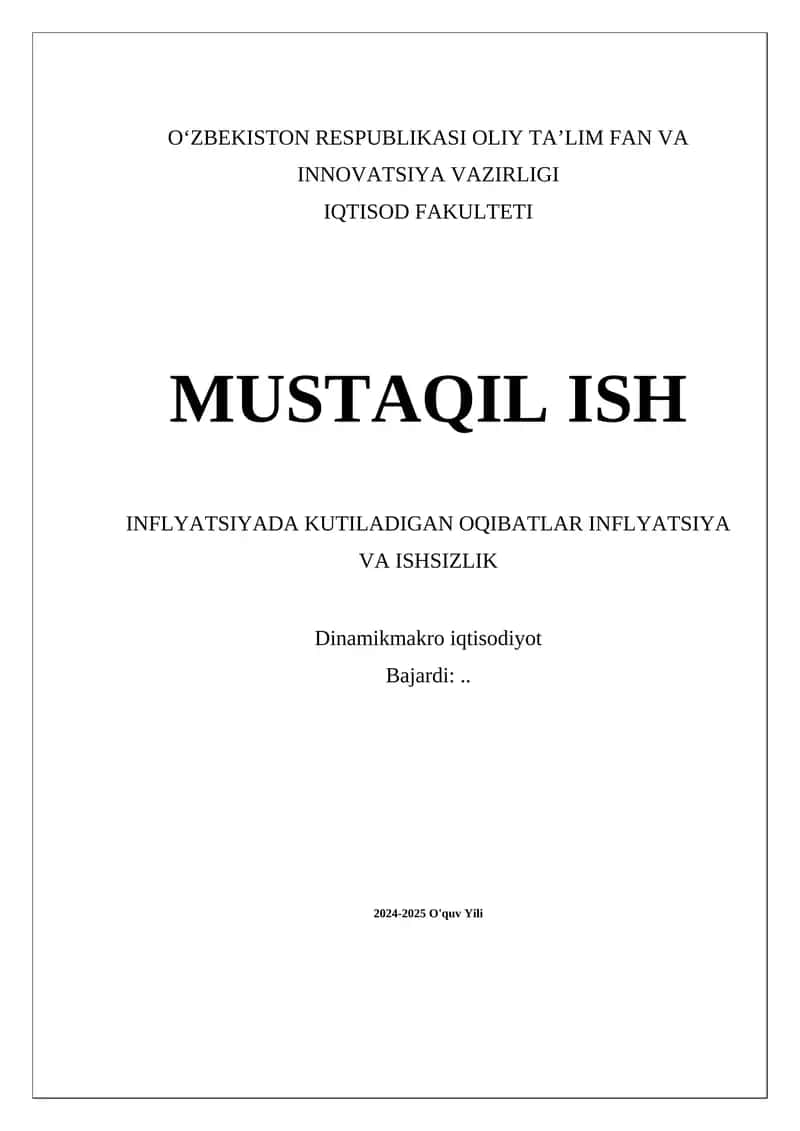 Inflyatsiya va ishsizlik 1