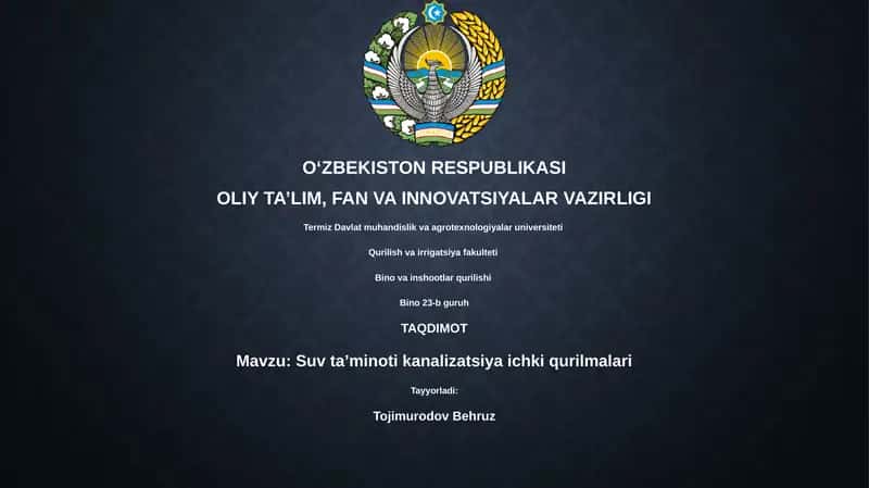Suv taʼminoti kanalizatsiya ichki qurilmalari 1