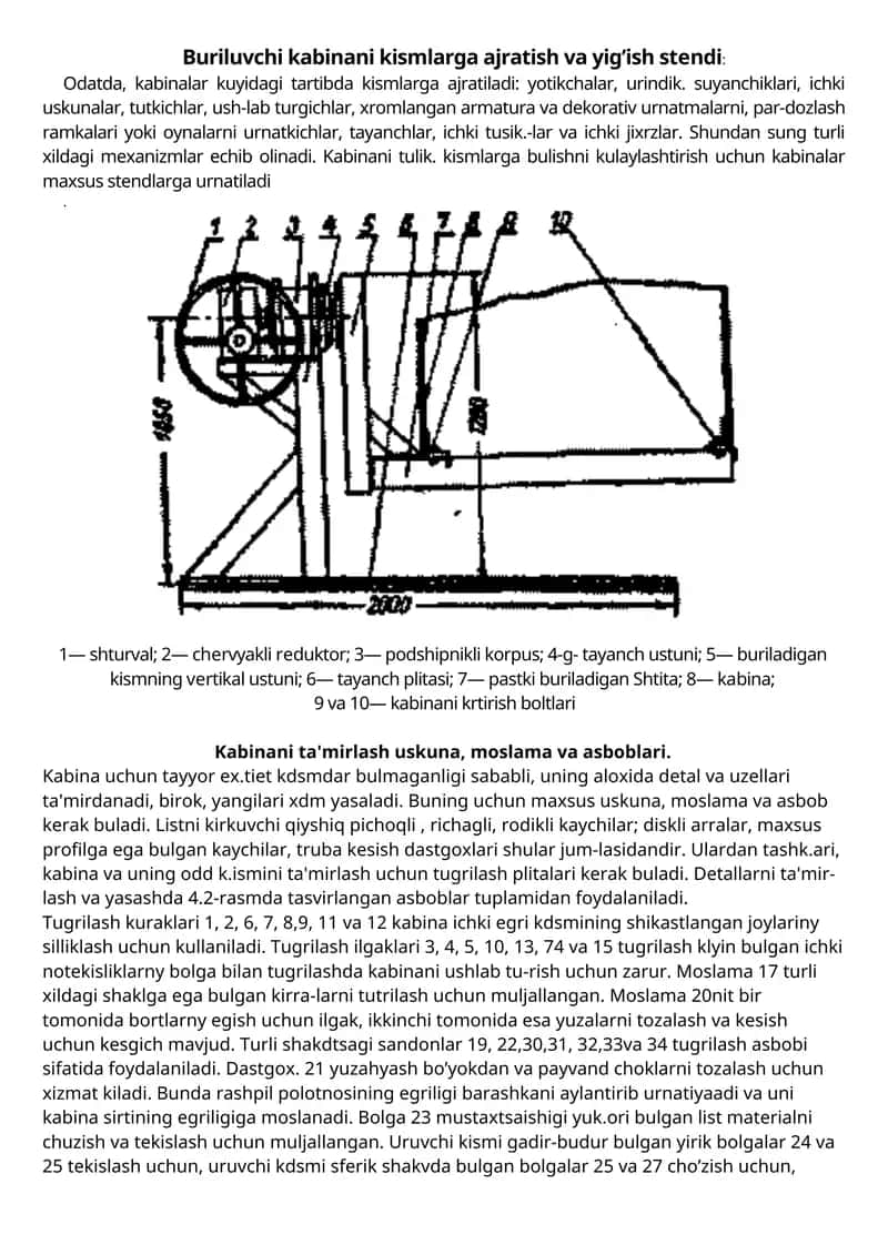 Kabina ta'mirlash uskunlari 1