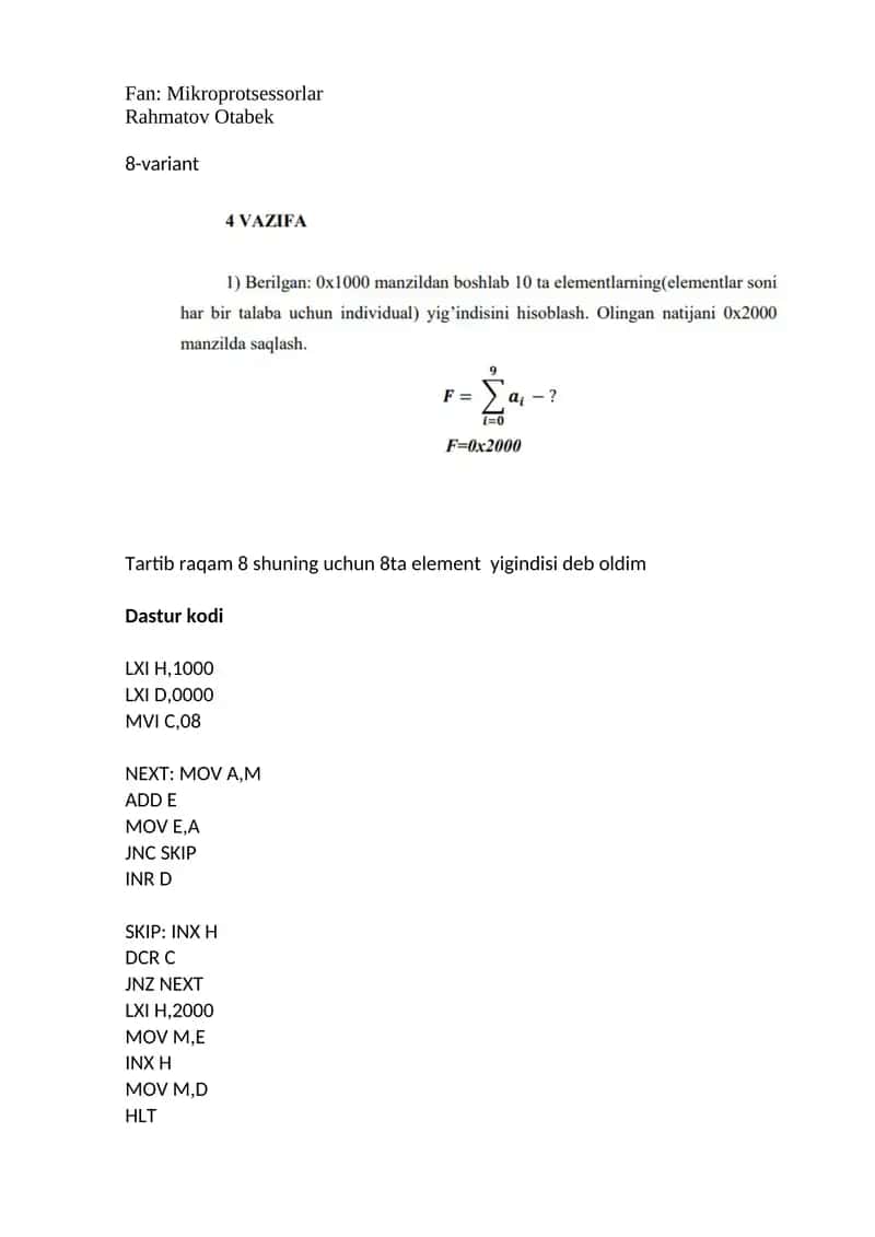 microprotsessorlar 4-amaliy mashg'ulot 1