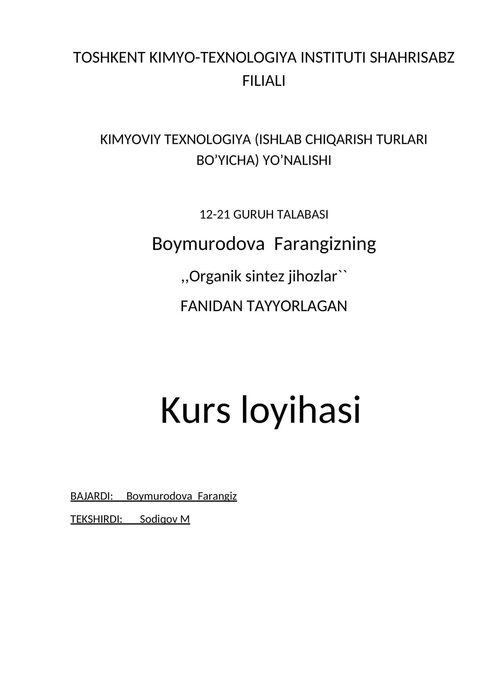 Benzolni gaz fazada oksidlash bilan malein angidrid ishlab chiqarish texnolologiyasidagi oksidlash kolonnasini hisoblash 1