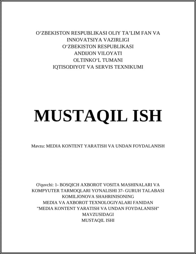 MEDIA KONTENT YARATISH VA UNDAN FOYDALANISH 1
