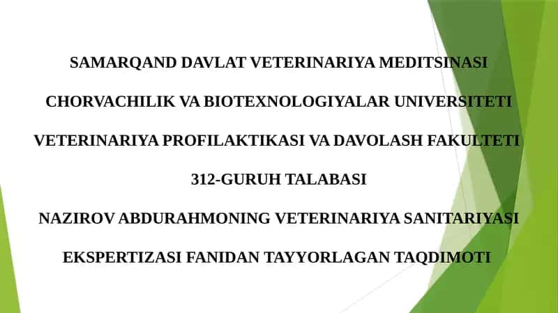 OZIQ OVQAT MAHSULOTLARNI VETERINARIYA SANITARIYA EKSPERTIZASI 1