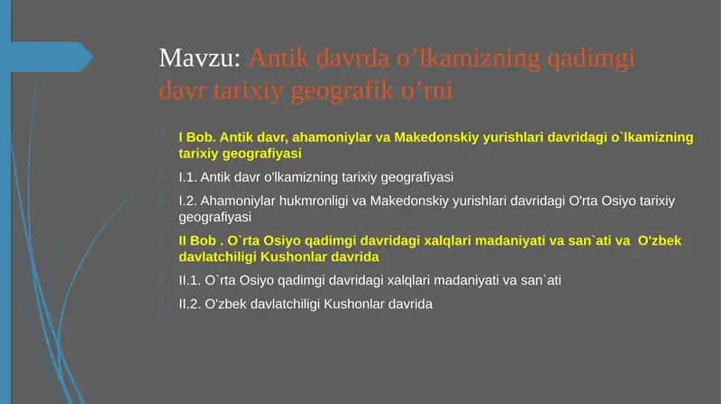 Antik davr o'lkamizning tarixiy geografiyasi 1