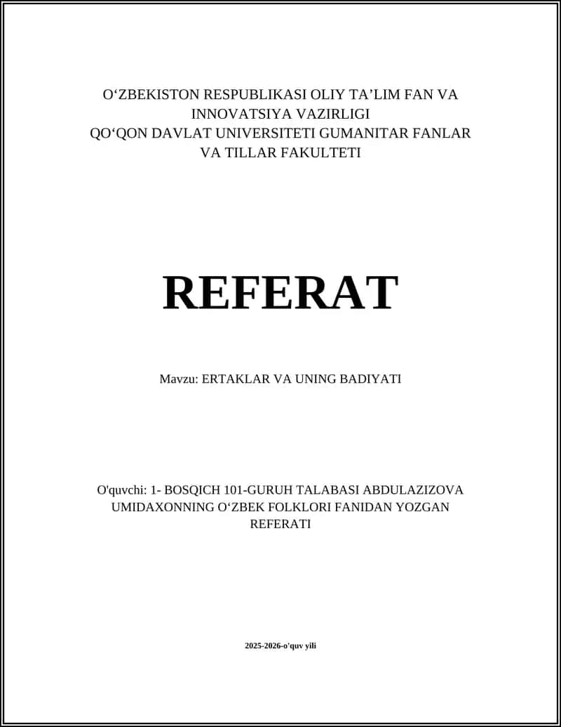ERTAKLAR VA UNING BADIYATI 1