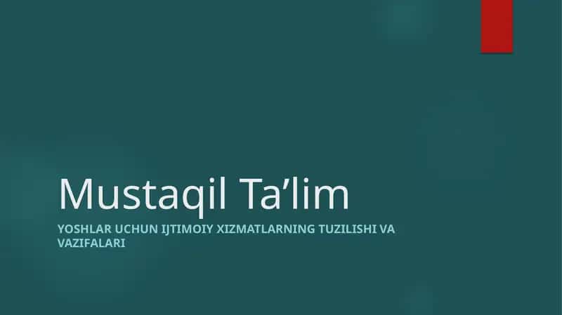 Yoshlar Uchun ijtimoiy xizmatlarning Tuzilishi va vazifalari 1