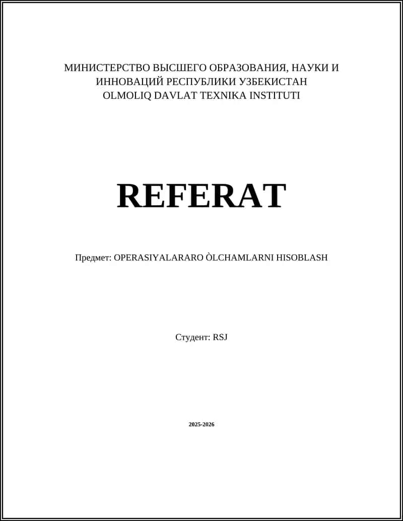 OPERASIYALARARO ÒLCHAMLARNI HISOBLASH 1
