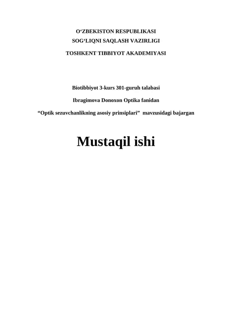 Optik Sezuvchanlikning asosiy prinsiplari 1