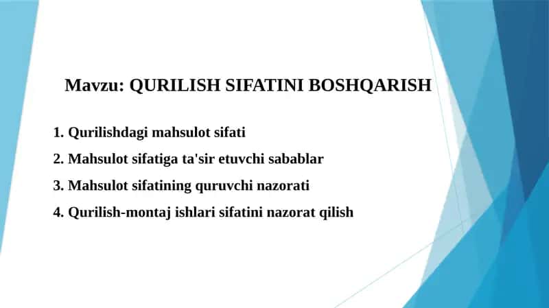 Qurilish mahsulotlarining sifati 1