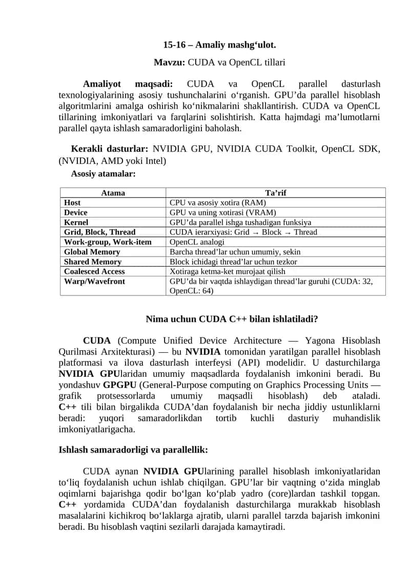CUDA va OpenCL tillari 1