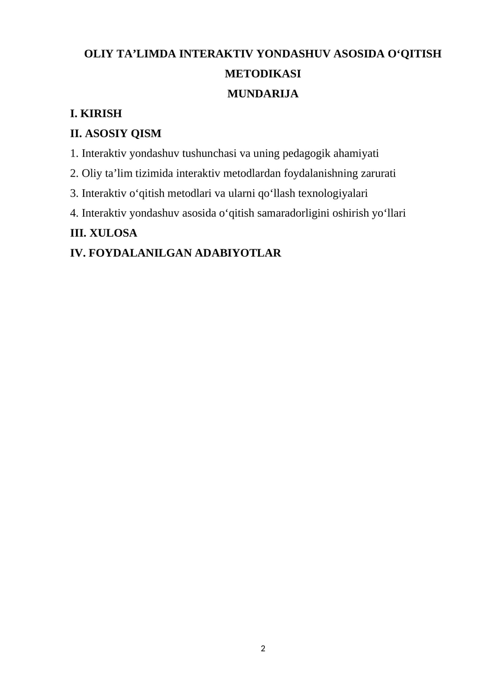 OLIY TAʼLIMDA INTERAKTIV YONDASHUV ASOSIDA OʻQITISH METODIKASI 1