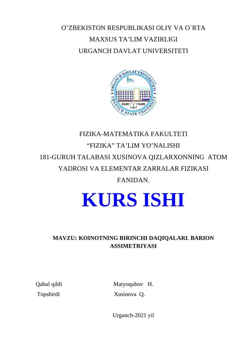 Koinotning birinchi daqiqalari. barion assimetriyasi 1