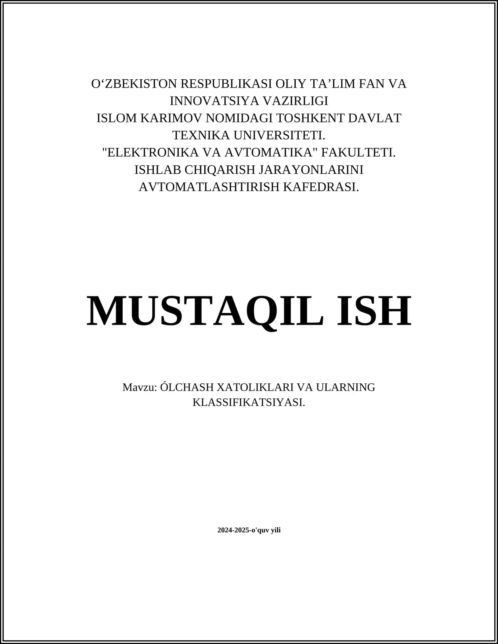 ÓLCHASH XATOLIKLARI VA ULARNING KLASSIFIKATSIYASI 1