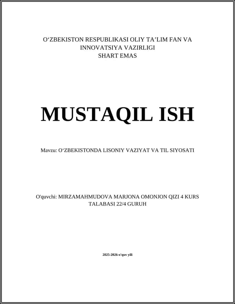 O‘ZBEKISTONDA LISONIY VAZIYAT VA TIL SIYOSATI 1