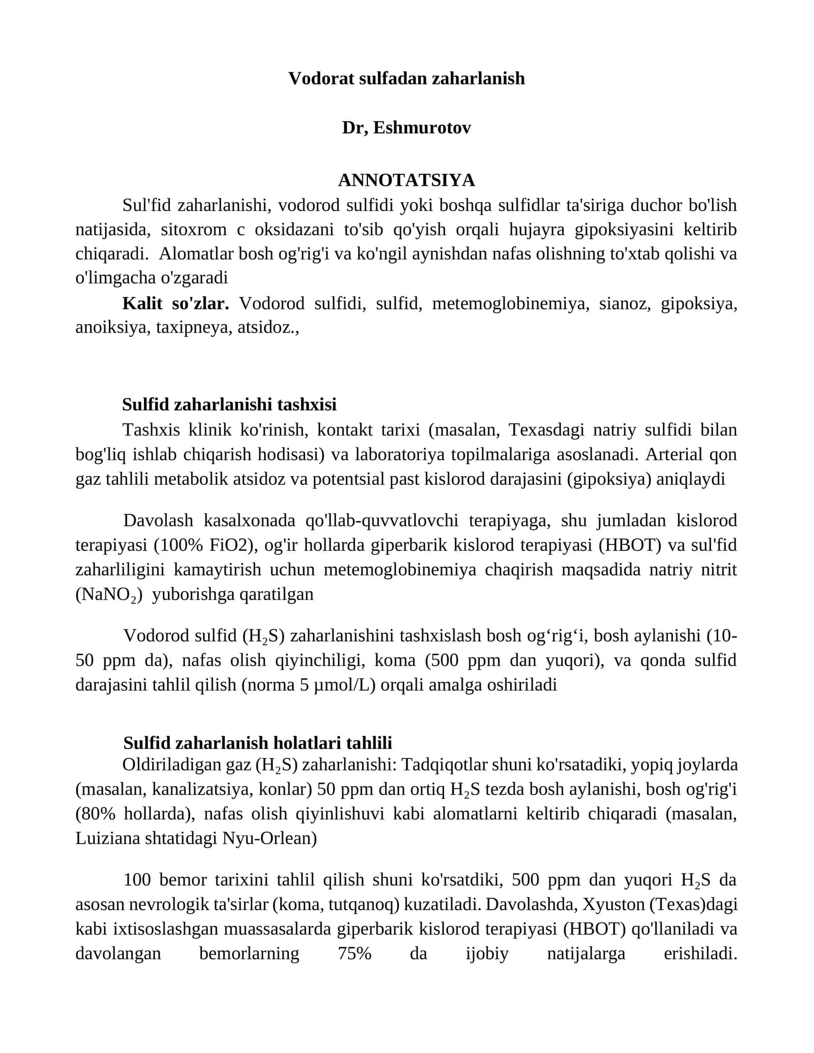 Vodorat sulfadan zaharlanish 1