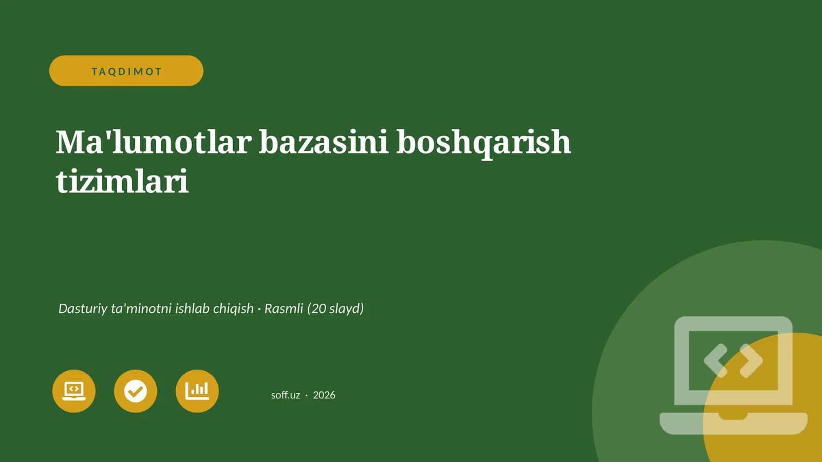Ma'lumotlar bazasini boshqarish tizimlari 1