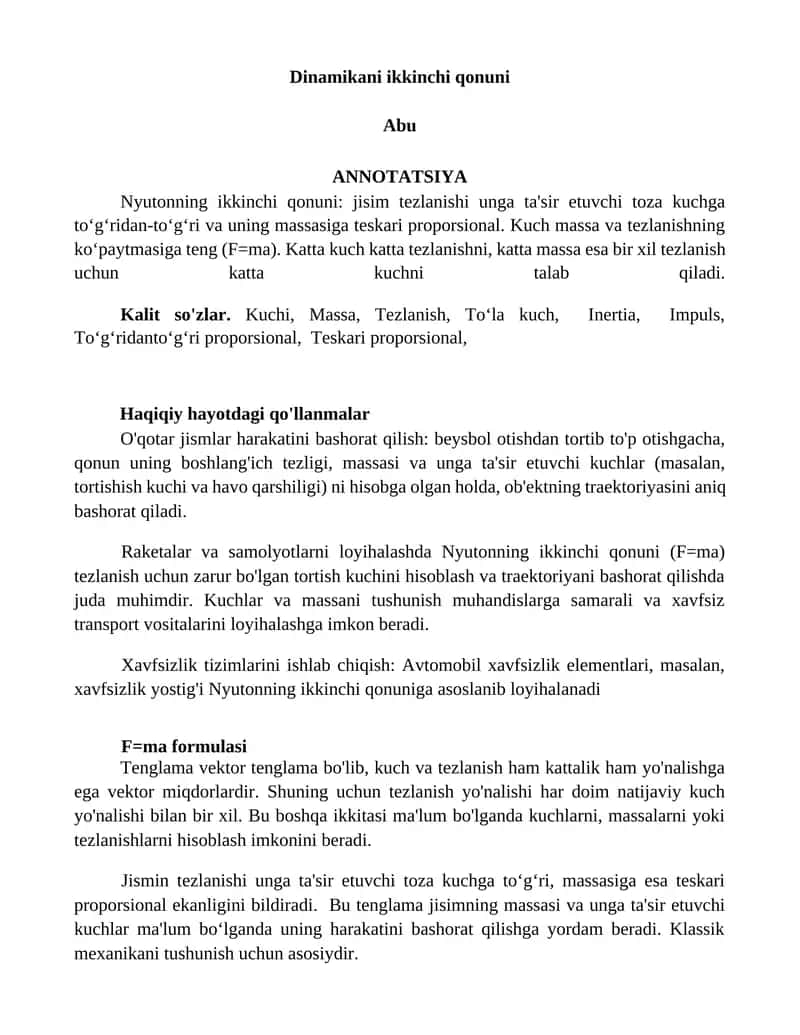 Nyutonning ikkinchi qonuni 1
