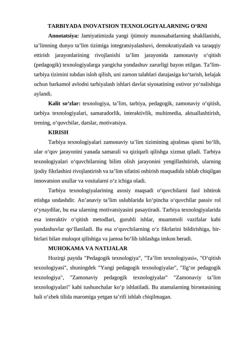Tarbiya texnologiyalari 1