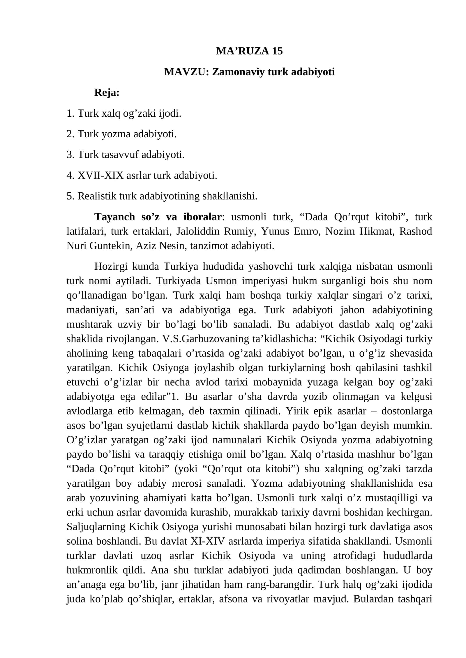 Zamonaviy turk adabiyoti 1