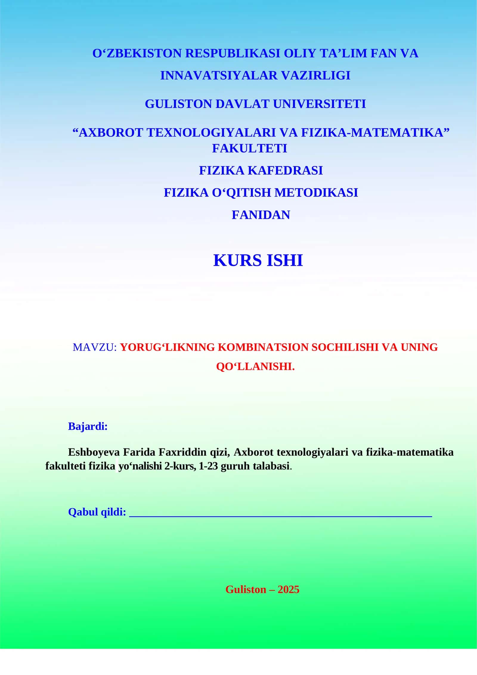 YORUG‘LIKNING KOMBINATSION SOCHILISHI VA UNING QO‘LLANISHI 1