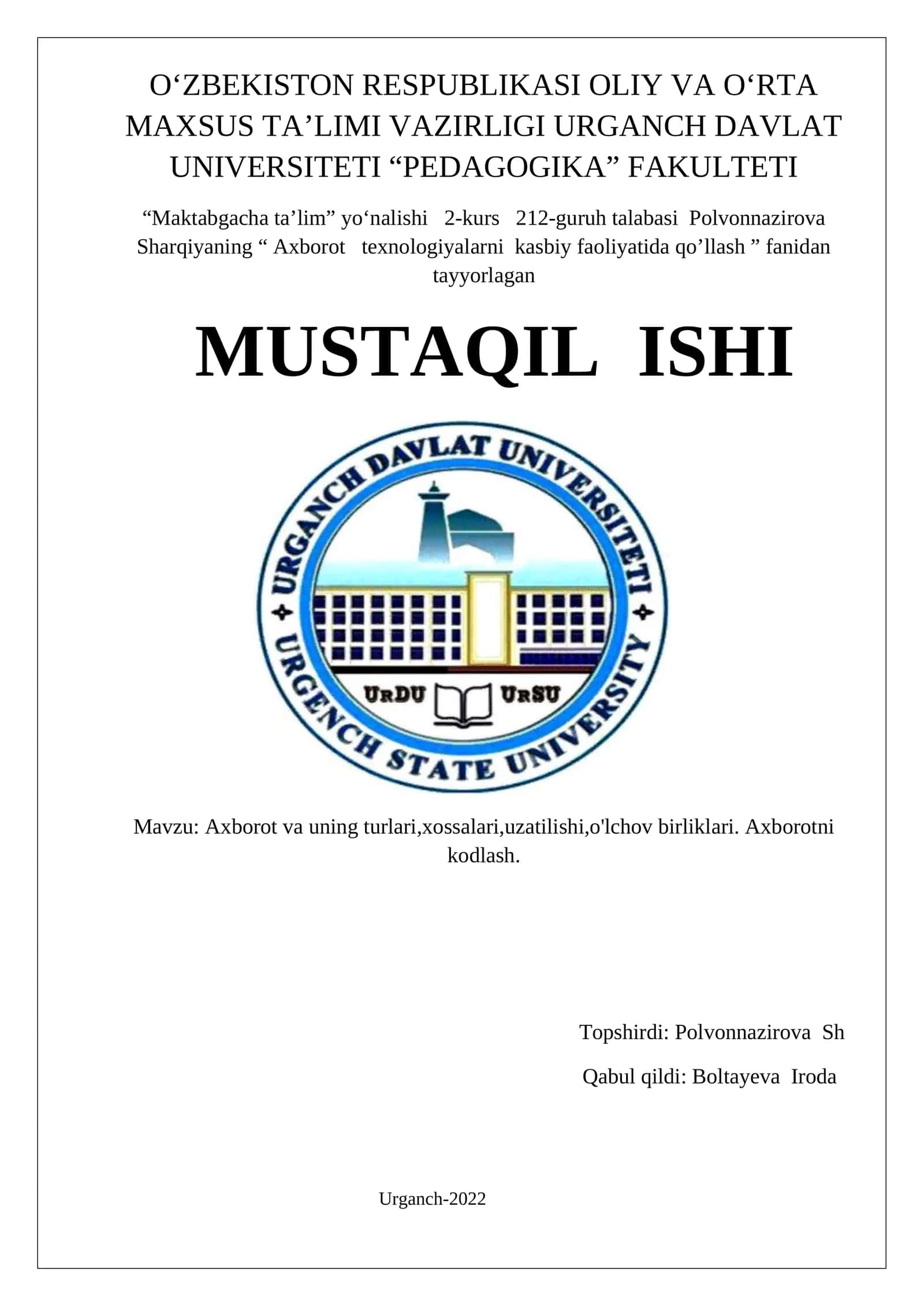 Axborot texnologiyalarni kasbiy faoliyatida qo’llash 1