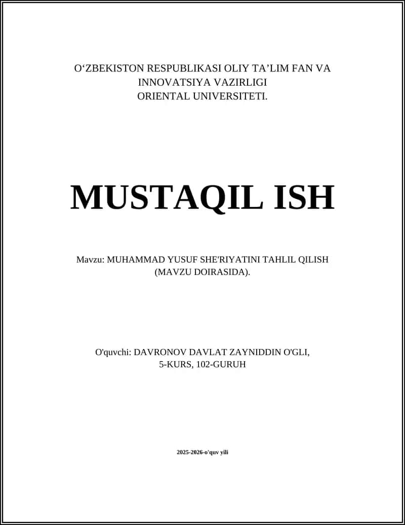 MUHAMMAD YUSUF SHE'RIYATINI TAHLIL QILISH (MAVZU DOIRASIDA) 1