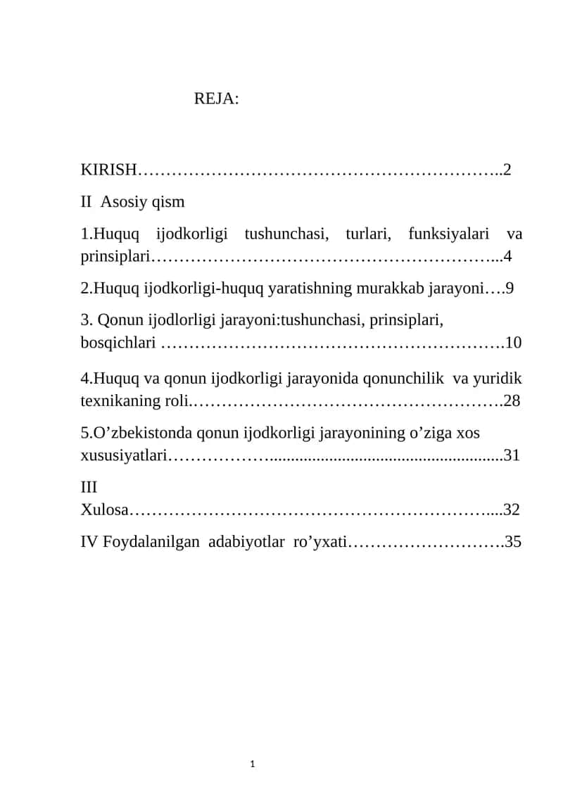 Qonun ijodkorligi tushunchasi, turlari, funksiyalari va prinsiplari 1