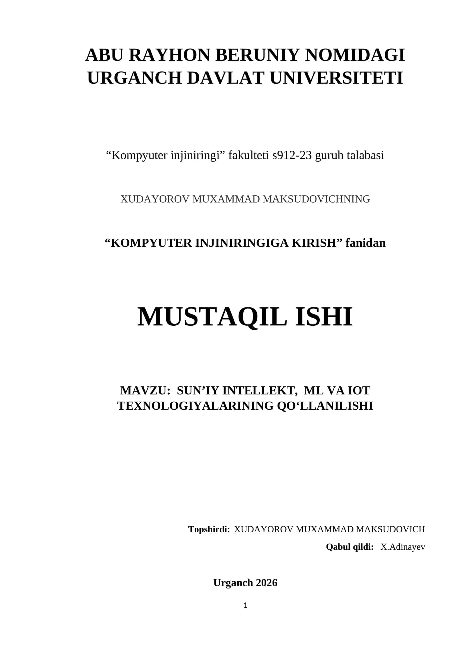 KOMPYUTER INJINIRINGIGA KIRISH 1