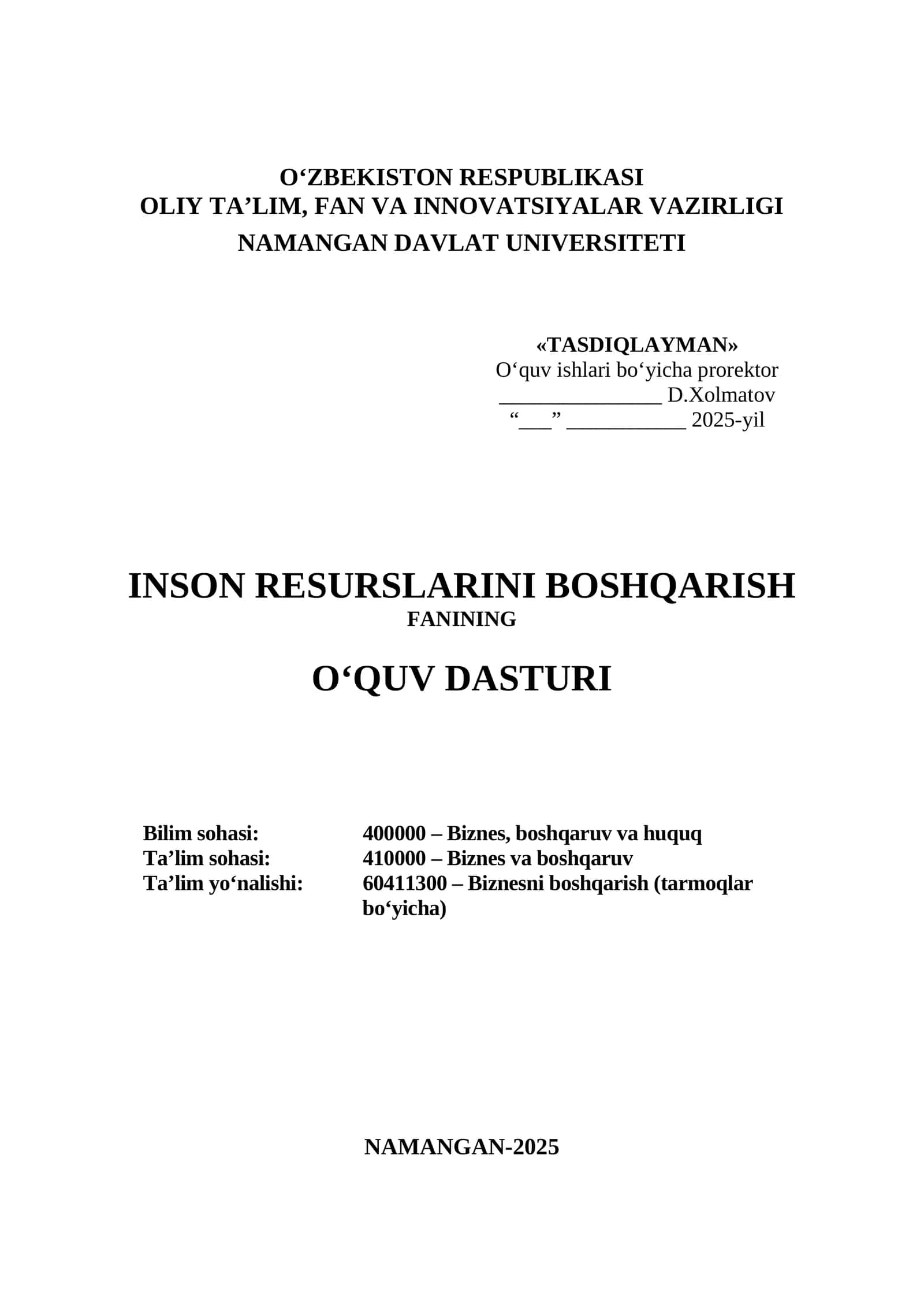 INSON RESURSLARINI BOSHQARISH 1