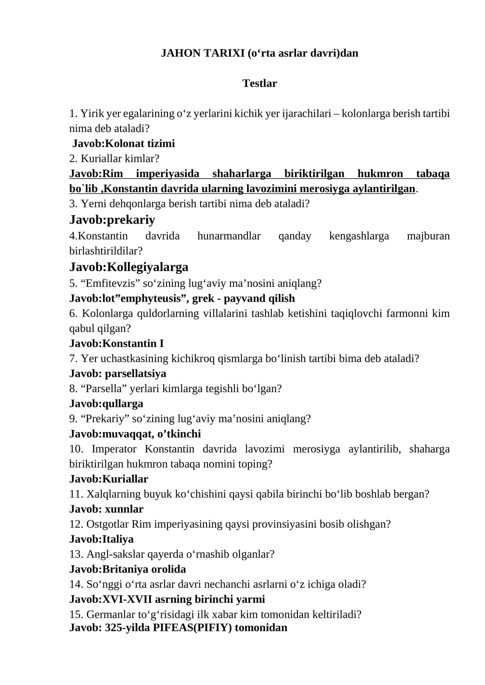 JAHON TARIXI (o‘rta asrlar davri)dan 1