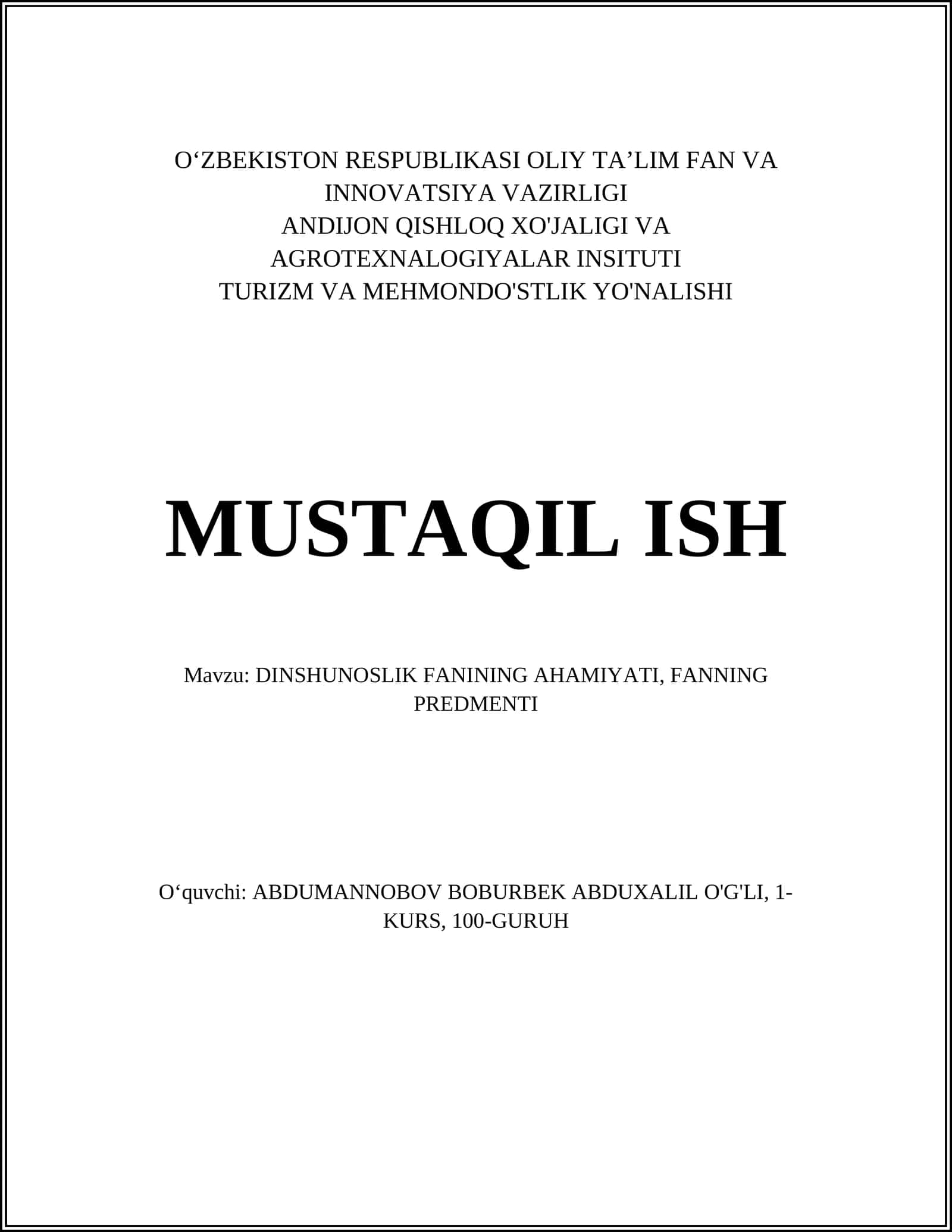 DINSHUNOSLIK FANINING AHAMIYATI 1