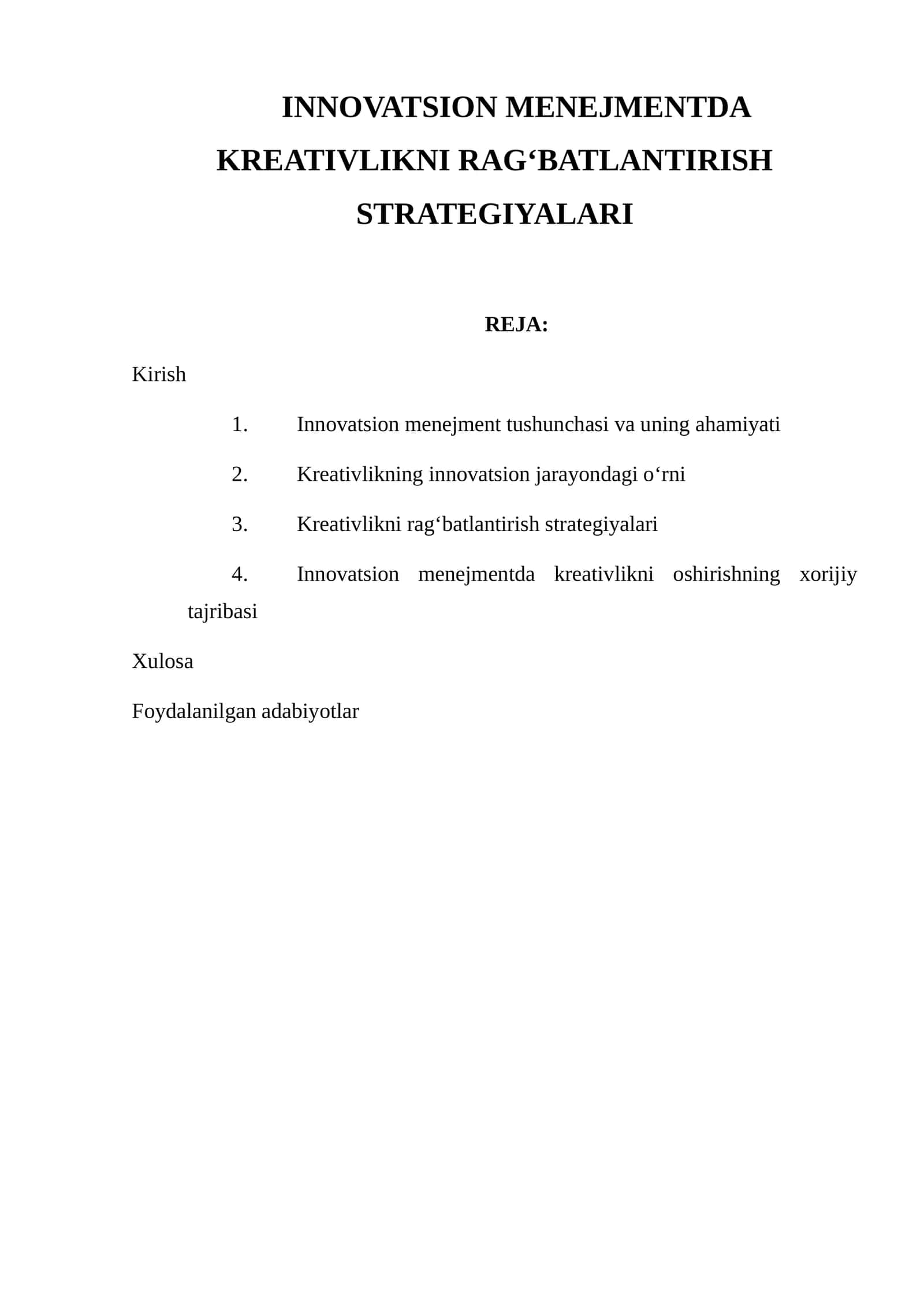 INNOVATSION MENEJMENTDA KREATIVLIKNI RAG‘BATLANTIRISH STRATEGIYALARI 1