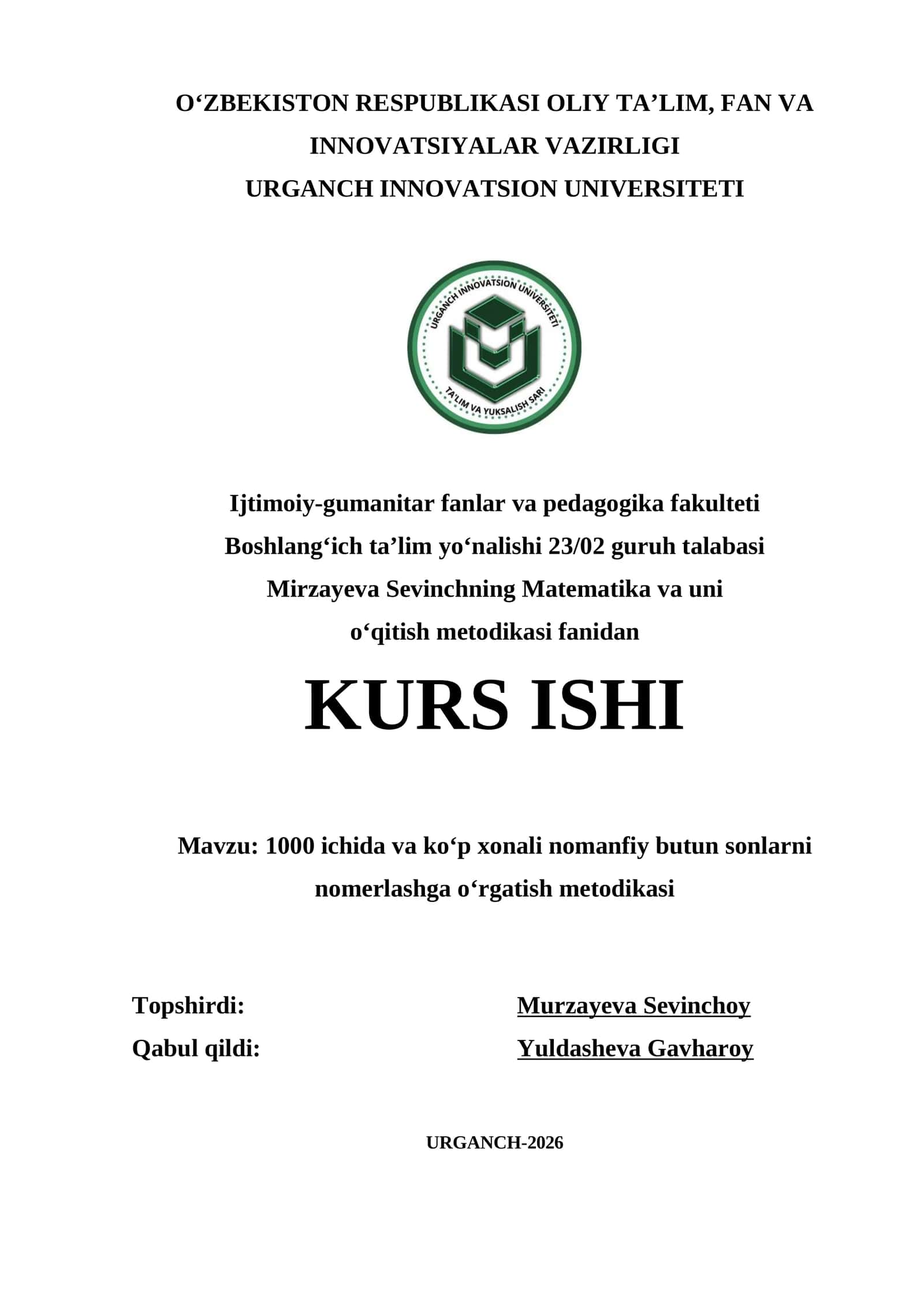 1000 ichida va ko‘p xonali nomanfiy butun sonlarni nomerlashga o‘rgatish metodikasi 1
