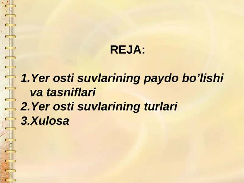 Yer osti suvlarining paydo bo’lishi va tasniflari 1