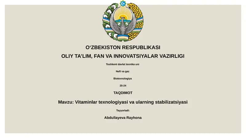Vitaminlar texnologiyasi va ularning stabilizatsiyasi 1