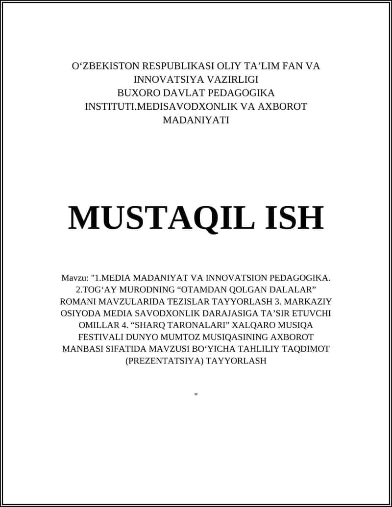 To‘g‘ay Murodning “Otamdan qolgan dalalar” romani mavzularida tezislarni tayyorlash 1