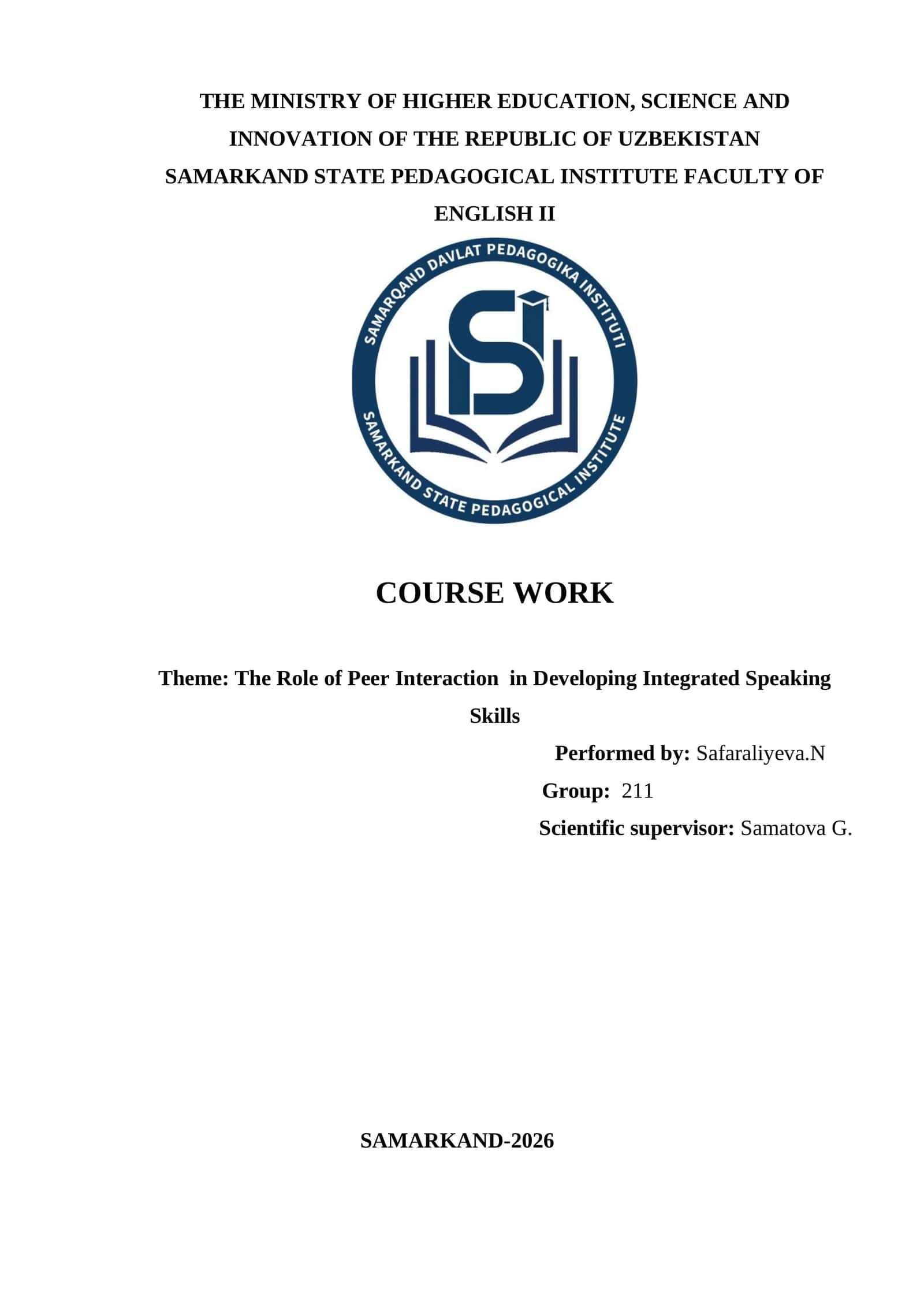 The Role of Peer Interaction in Developing Integrated Speaking Skills 1