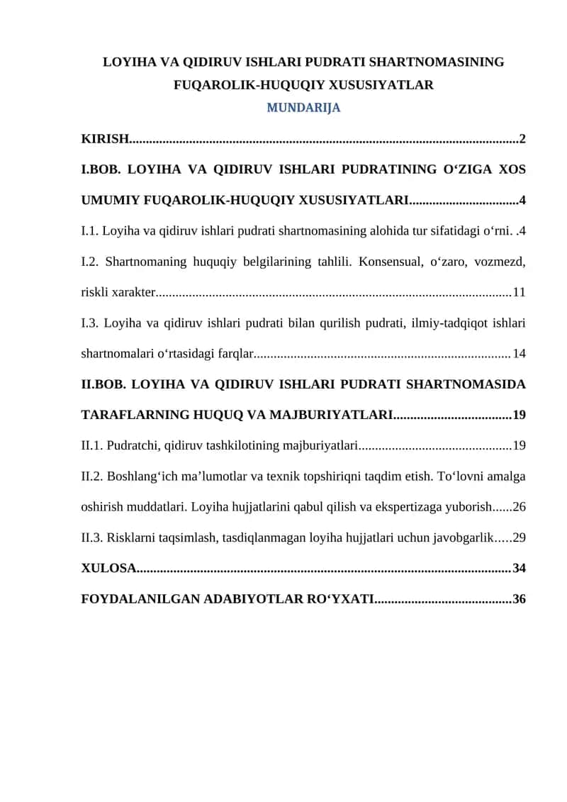 Loyiha va qidiruv ishlari pudrati shartnomasi 1