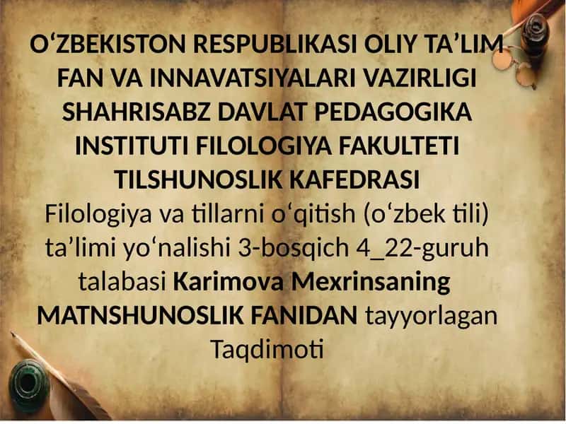 M.V Rahmonovning matniy tadqiq boʻyicha kuzatishlari taqdimot 1