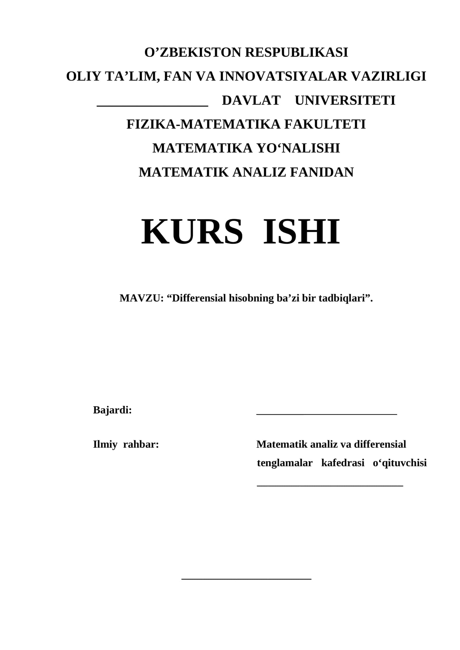 Differensial hisobning ba'zi bir tadbiqlari 1